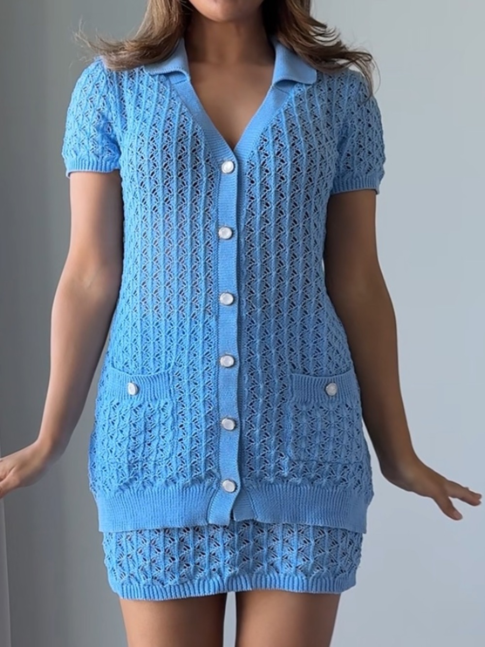 Cupshe Light Blue Openwork Knit Mini Set - Picture 4 of 4